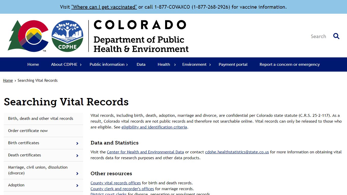 Searching Vital Records | Department of Public Health & Environment
